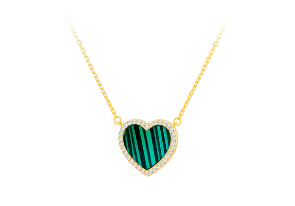 Gold Plated Sterling Silver Heart Malachite Zirconia Pendant