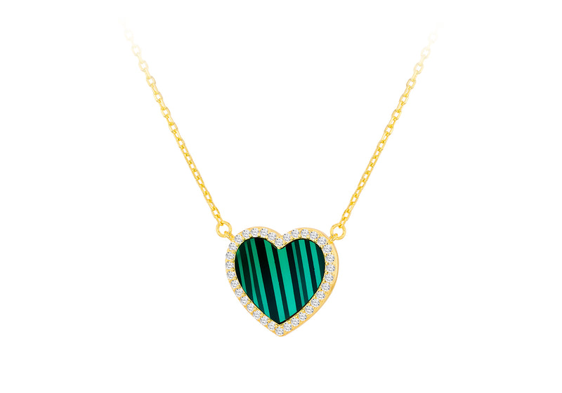 Gold Plated Sterling Silver Heart Malachite Zirconia Pendant