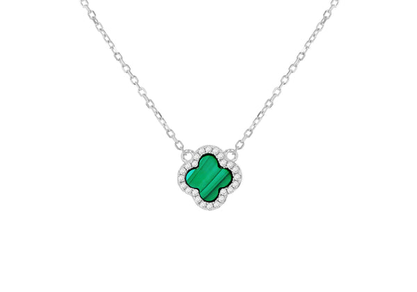 Sterling Silver Clover Malachite Zirconia Pendant