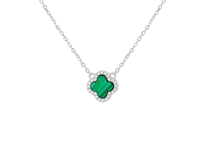 Sterling Silver Clover Malachite Zirconia Pendant