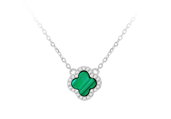 Sterling Silver Clover Malachite Zirconia Pendant