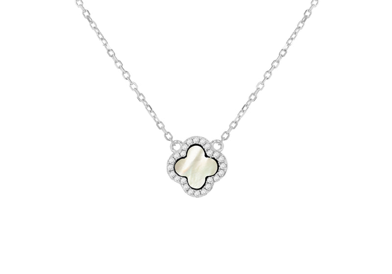 Sterling Silver Mother Of Pearl Clover Zirconia Pendant