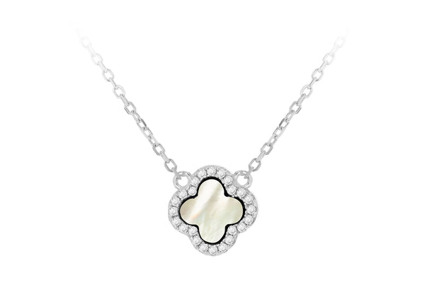 Sterling Silver Mother Of Pearl Clover Zirconia Pendant