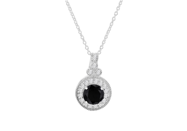 Sterling Silver Black & White Zirconia Halo Pendant Necklace