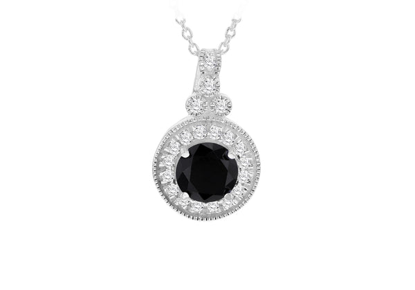 Sterling Silver Black & White Zirconia Halo Pendant Necklace