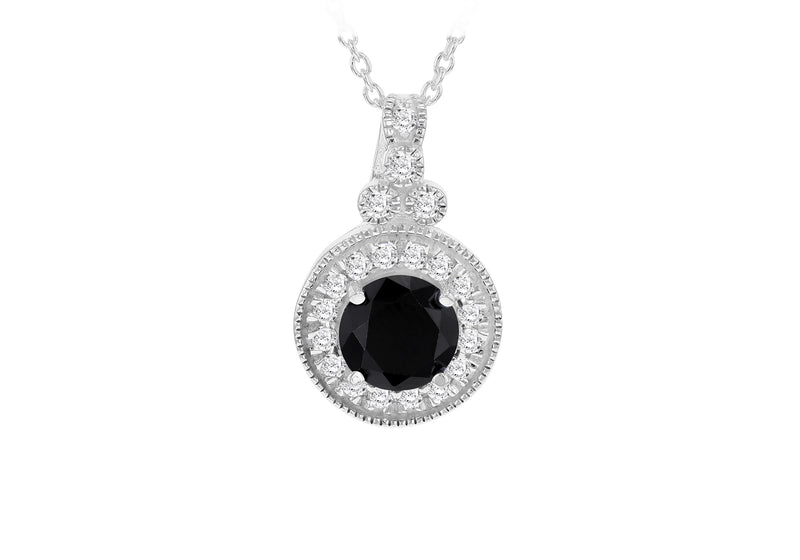 Sterling Silver Black & White Zirconia Halo Pendant Necklace