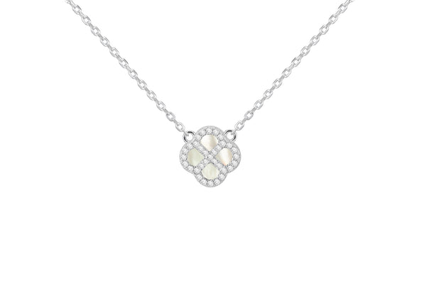 Sterling SIlver Clover Mother Of Pearl Zirconia Pendant