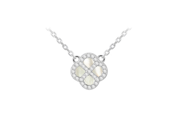 Sterling SIlver Clover Mother Of Pearl Zirconia Pendant