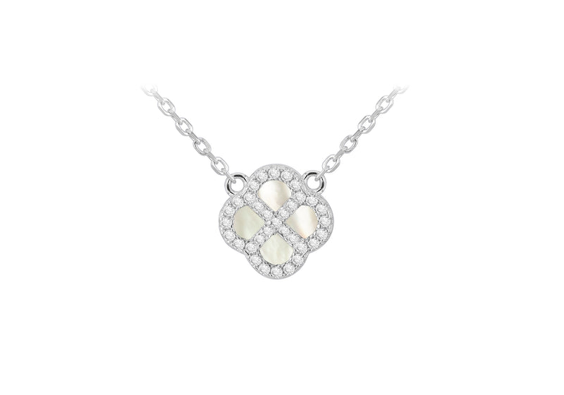 Sterling SIlver Clover Mother Of Pearl Zirconia Pendant
