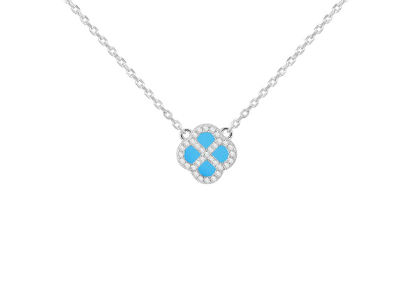 Sterling Silver Turquoise & Zirconia Clover Pendant