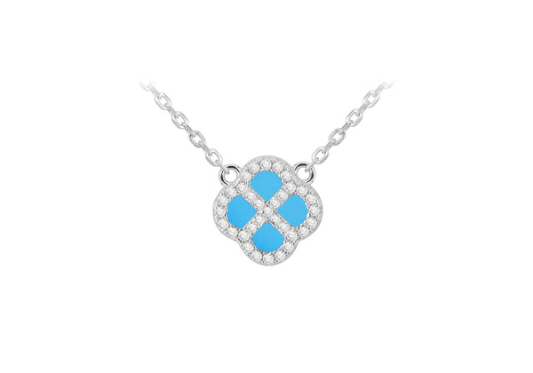 Sterling Silver Turquoise & Zirconia Clover Pendant