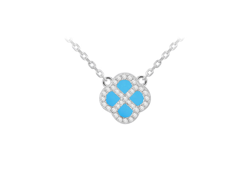 Sterling Silver Turquoise & Zirconia Clover Pendant