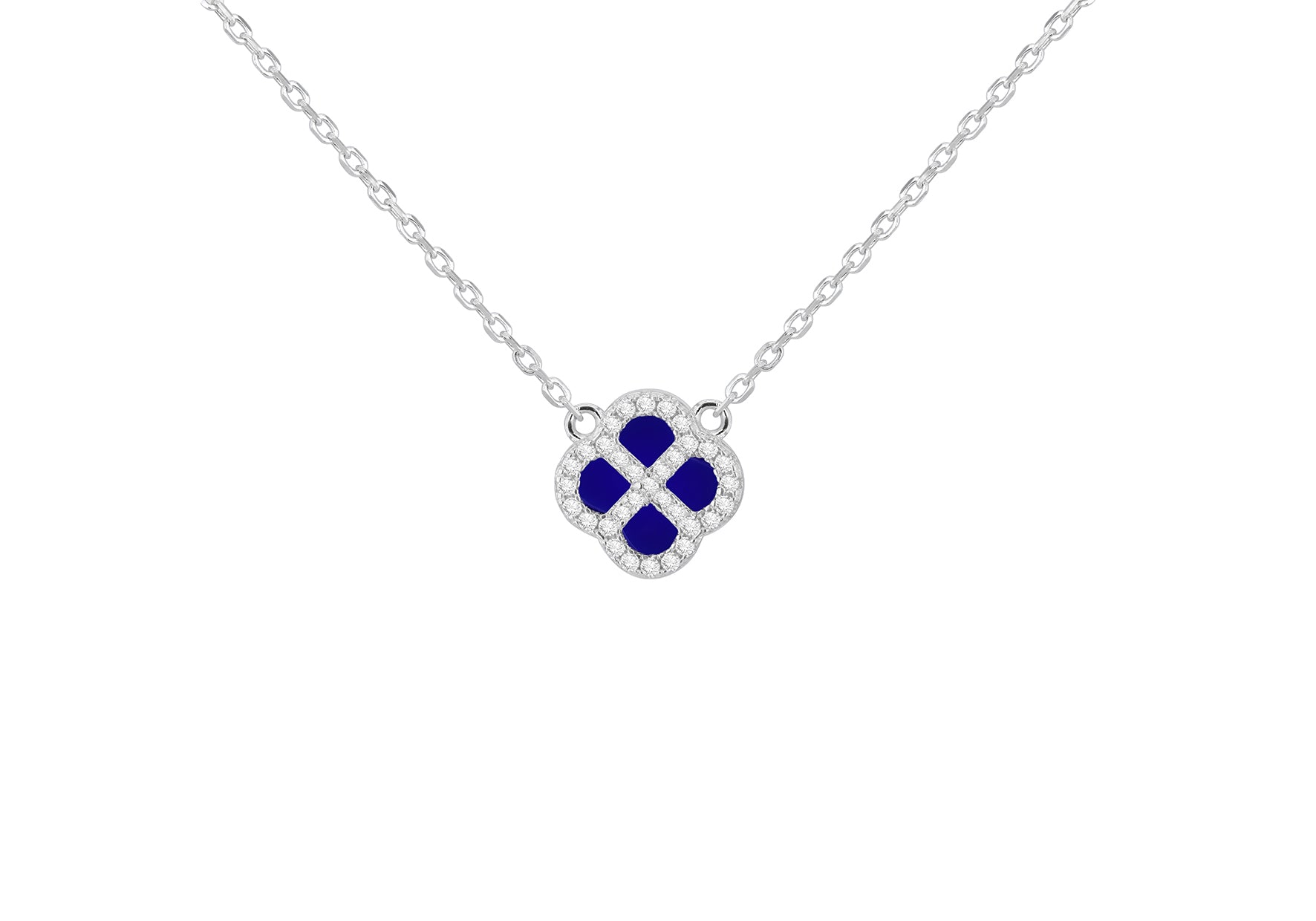 Sterling Silver Blue Lazurite & Zirconia Clover Pendant