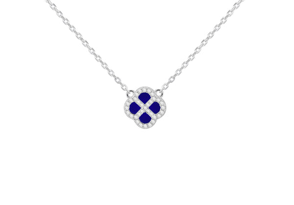 Sterling Silver Blue Lazurite & Zirconia Clover Pendant
