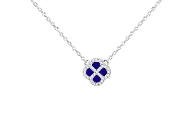 Sterling Silver Blue Lazurite & Zirconia Clover Pendant