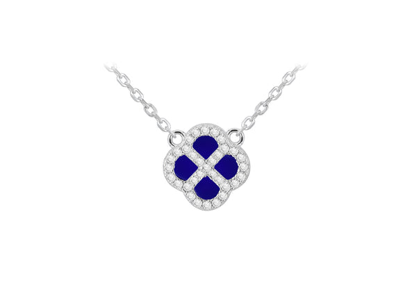 Sterling Silver Blue Lazurite & Zirconia Clover Pendant