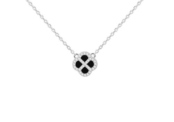 Sterling Silver Black Agate & Zirconia Clover Pendant