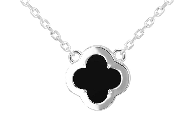Sterling Silver Black Agate & Zirconia Clover Pendant
