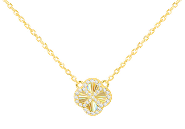 Yellow Gold Plated Sterling Silver Rainbow Clover & Zirconia Pendant