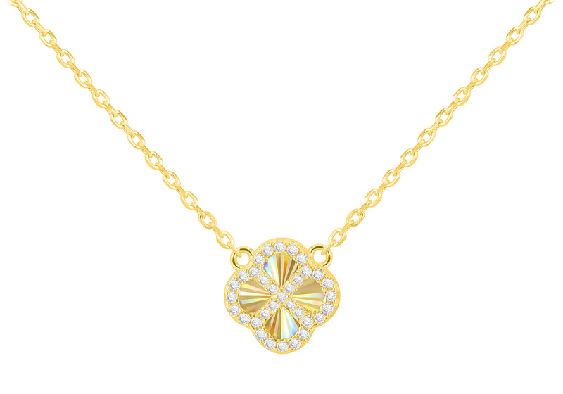 Yellow Gold Plated Sterling Silver Rainbow Clover & Zirconia Pendant