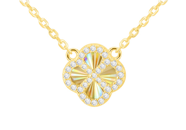 Yellow Gold Plated Sterling Silver Rainbow Clover & Zirconia Pendant