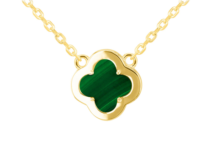Yellow Gold Plated Sterling Silver Malachite & Zirconia Clover Pendant