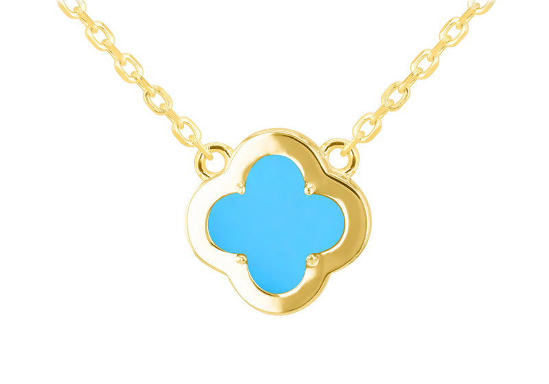 Yellow Gold Plated Sterling Silver Turquoise Clover & Zirconia Pendant