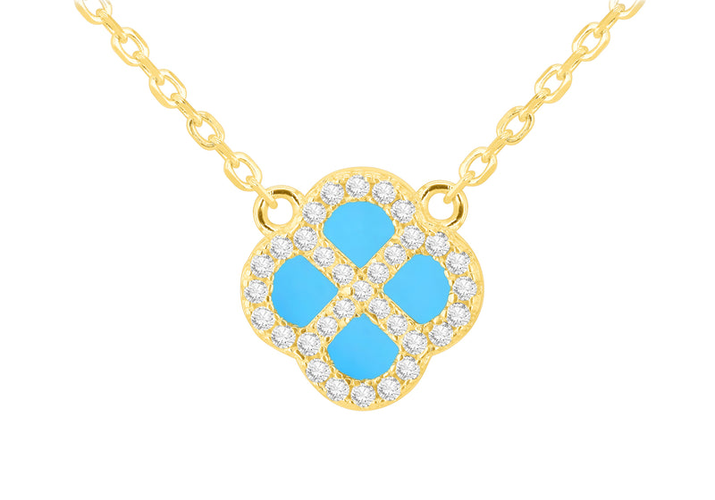 Yellow Gold Plated Sterling Silver Turquoise Clover & Zirconia Pendant