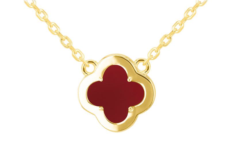 Yellow Gold Plated Sterling Silver Red Agate & Zirconia Clover Pendant