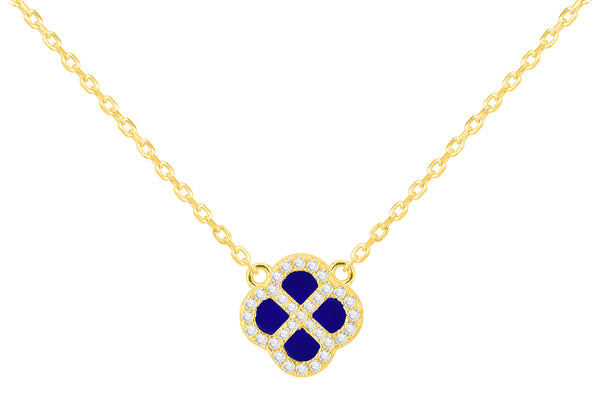 Yellow Gold Plated Sterling Silver Blue Lazurite & Zirconia Clover Pendant