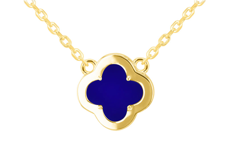 Yellow Gold Plated Sterling Silver Blue Lazurite & Zirconia Clover Pendant