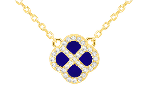 Yellow Gold Plated Sterling Silver Blue Lazurite & Zirconia Clover Pendant