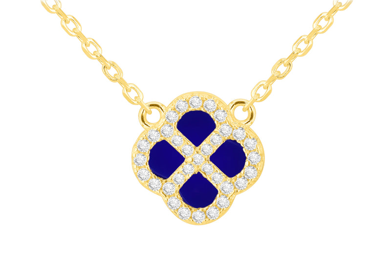 Yellow Gold Plated Sterling Silver Blue Lazurite & Zirconia Clover Pendant