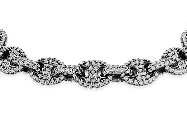 Sterling Silver Black Rhodium & White Zirconia Encrusted Bean Links Bracelet