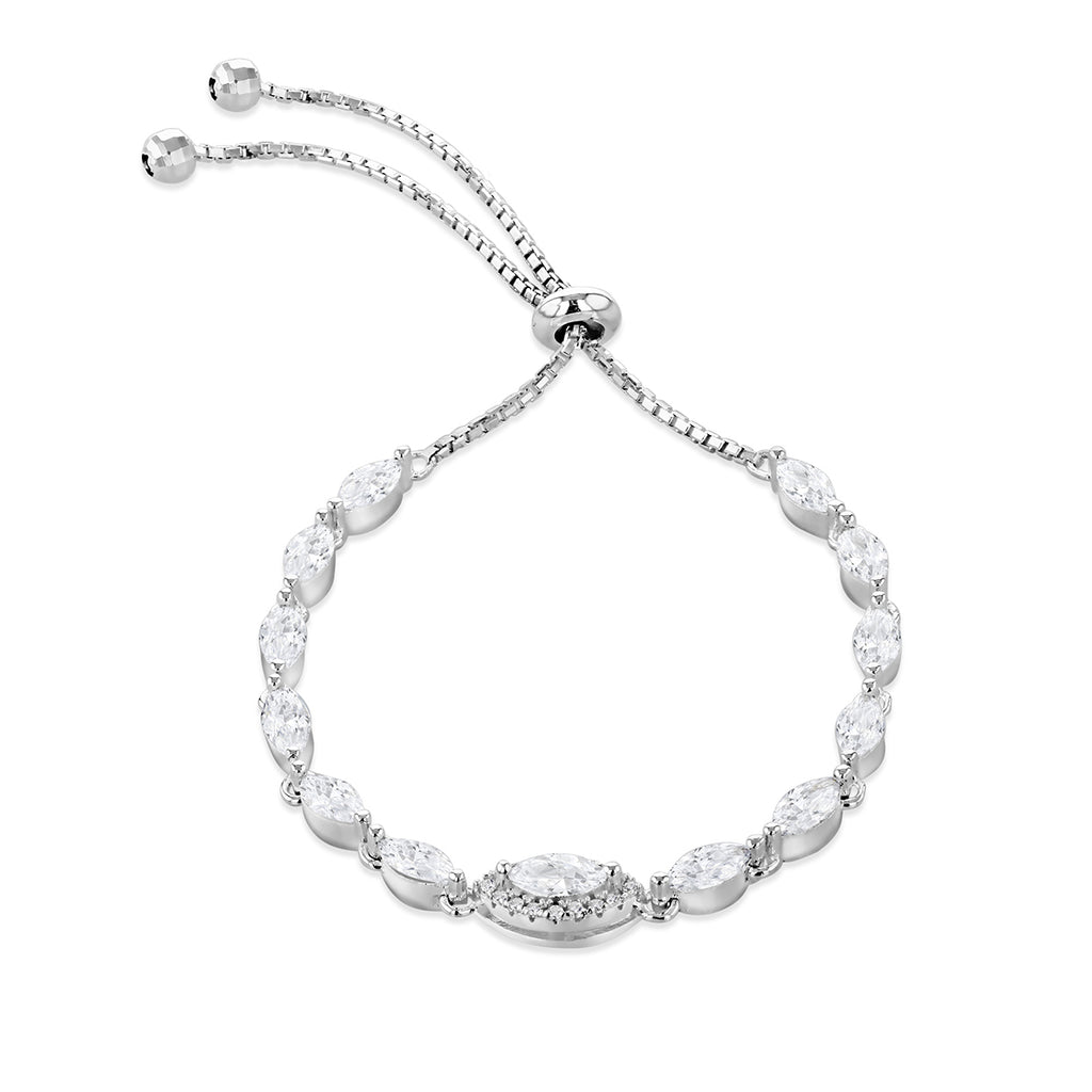 Sterling Silver Marquise Zirconia Adjustable Slider Bracelet