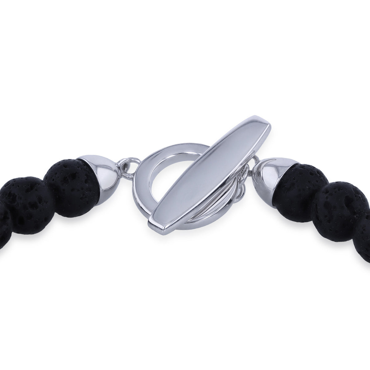 Sterling Silver Rhodium-Plated Lava & Freshwater Pearl T-Bar Bracelet