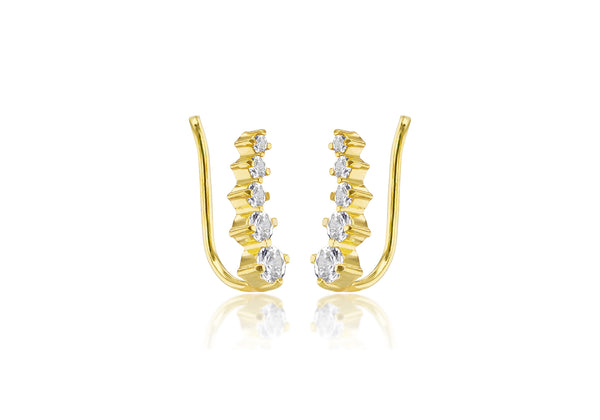 Yellow Gold Plated Sterling Silver White Zirconia Crawler Earrings