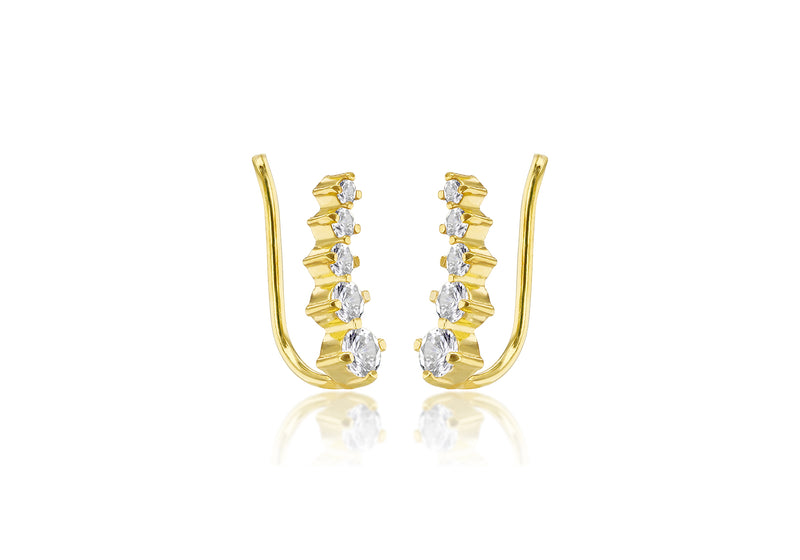 Yellow Gold Plated Sterling Silver White Zirconia Crawler Earrings