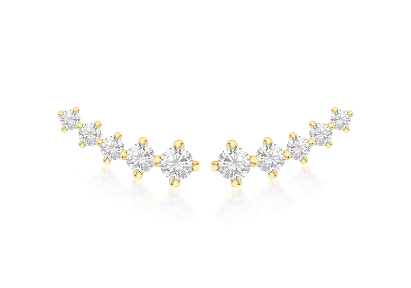 Yellow Gold Plated Sterling Silver White Zirconia Crawler Earrings