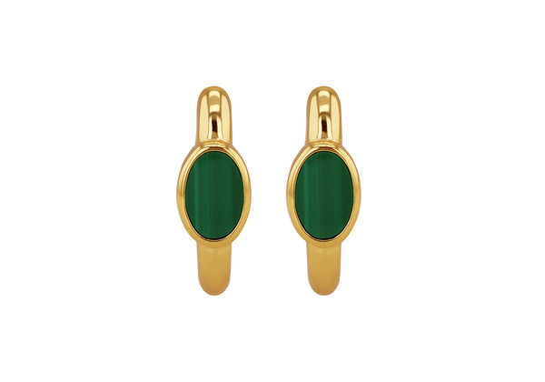 Yellow Gold Plated Sterling Silver Malachite Huggy Earrings
