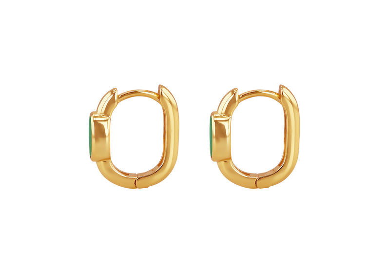 Yellow Gold Plated Sterling Silver Malachite Huggy Earrings