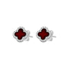 Sterling Silver Red Agate & White Zirconia Clover Stud Earrings