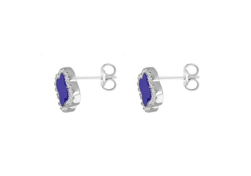 Sterling Silver Blue Lazurite & White Zirconia Clover Stud Earrings