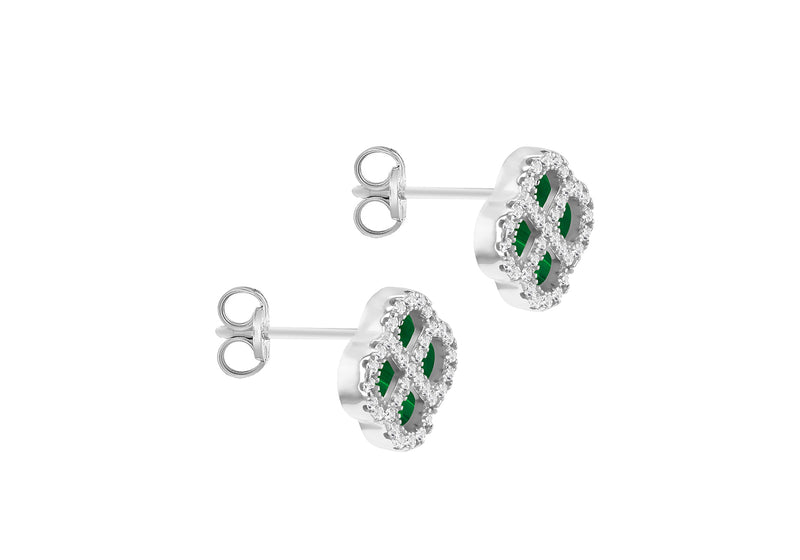 Sterling Silver Malachite & White Zirconia Clover Stud Earrings