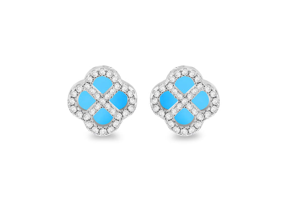 Sterling Silver Turquoise Clover & White Zirconia Stud Earrings