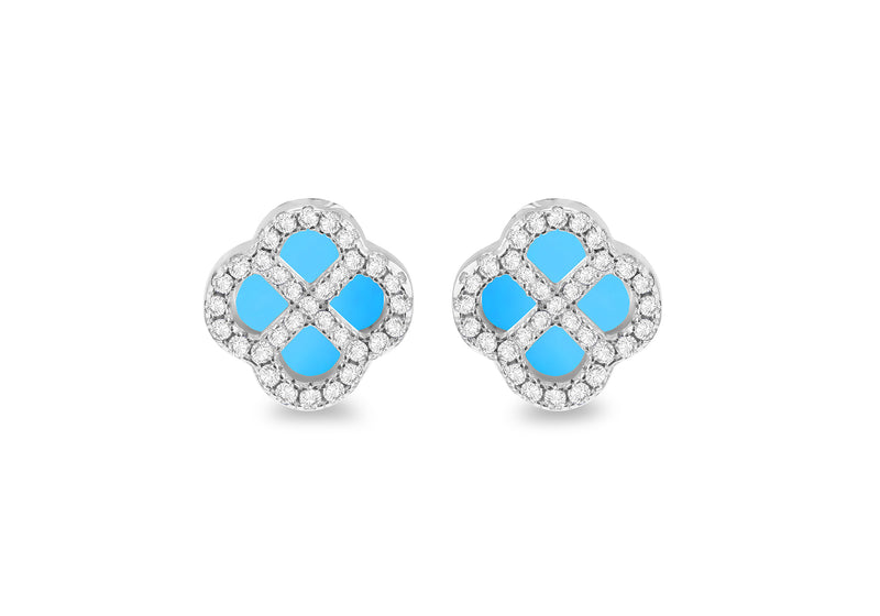 Sterling Silver Turquoise Clover & White Zirconia Stud Earrings