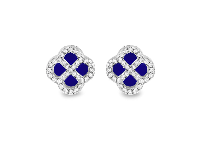 Sterling Silver Blue Lazurite Clover & White Zirconia Stud Earrings
