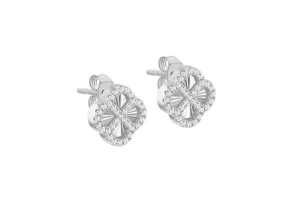 Sterling Silver Rainbow Clover White Zirconia Stud Earrings