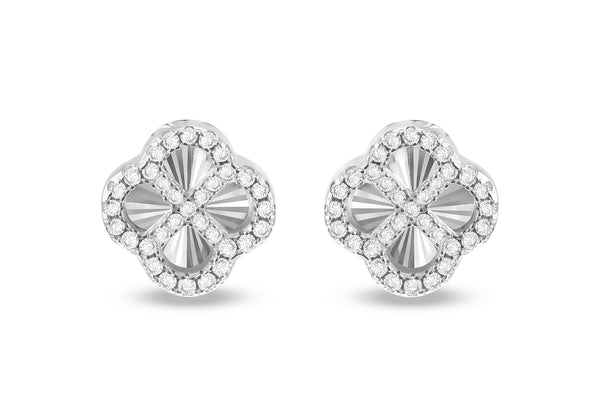 Sterling Silver Rainbow Clover White Zirconia Stud Earrings