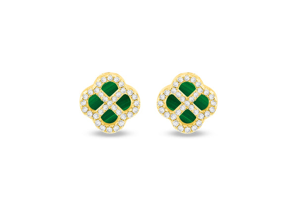 Gold Plated Silver Mother Of Pearl Clover & White Zirconia Stud Earrings